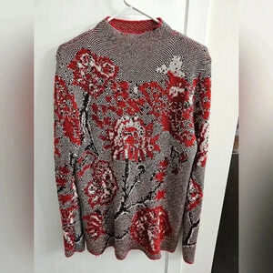 Silx‎ Metallic Silver Red Floral Sweater Size XL